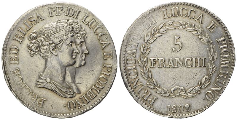 Lucca. Principato di Lucca e Piombino. Elisa Bonaparte e Felice Baciocchi (1805-1814). 5 Franchi ...
