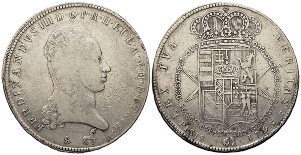 Firenze. Granducato di Toscana. Ferdinando III (1791-1824). Francescone da 10 paoli 1795. Ag (g 27,20; mm 41,6).  - Auction Modern Coins - Bertolami Fine Art - Casa d'Aste