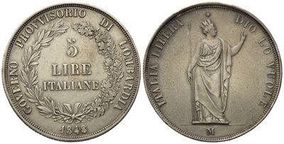 Milano. Governo Provvisorio di Lombardia (1848). 5 Lire 1848 "stella Vicina, Rami Corti, Base Spe...