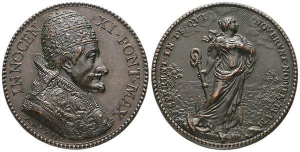 STATO PONTIFICIO. ROMA. Innocenzo XI (1676-1689). Medaglia Vittorie della Lega Santa, anno XII. Opus: Giovanni Hamerani (riconio successivo); Ae; 23,79gr; 36mm