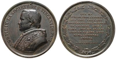 Stato Pontificio. Pio IX (1846-1878). Medaglia Straordinaria in Bronzo, Anno 1855, Società San Vi...