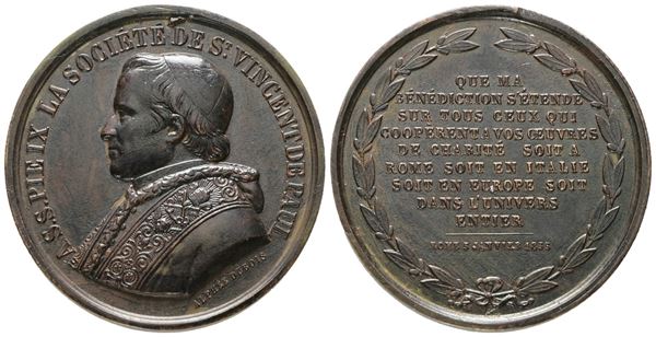 STATO PONTIFICIO. Pio IX (1846-1878). Medaglia straordinaria in bronzo, anno 1855, Società San Vincenzo de Paoli; Opus: Alphée Dubois. A; 16,50gr; 34mm