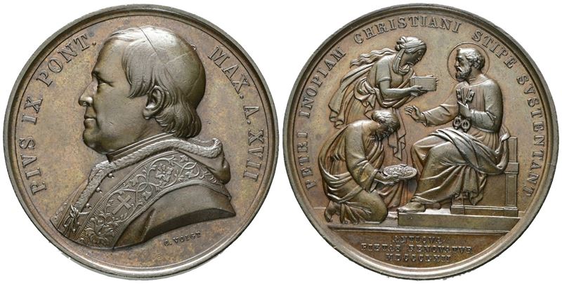 Stato Pontificio. Pio IX (1846-1878). Medaglia Annuale 1862 a.XVII "per L'obolo di San Pietro"; O...