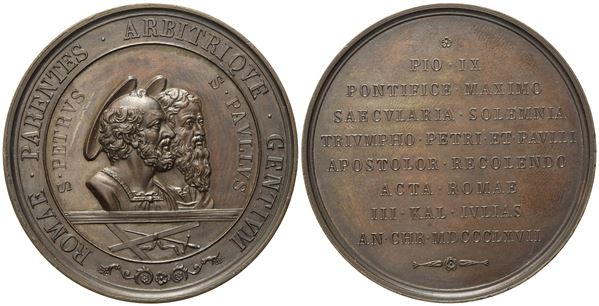 STATO PONTIFICIO. Pio IX (1846-1878). Medaglia 18° centenario del martirio di San Pietro e Paolo 1867. Ae; 49,55gr; 48,2mm