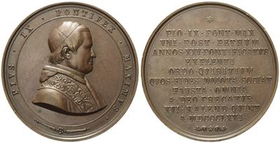 Stato Pontificio. Pio IX (1846-1878). Medaglia 25° Anniversario del Pontificato 1871. Ae; 60,6gr;...