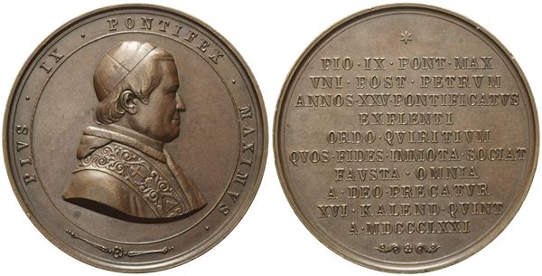 STATO PONTIFICIO. Pio IX (1846-1878). Medaglia 25° anniversario del pontificato 1871. Ae; 60,6gr; 50,6mm