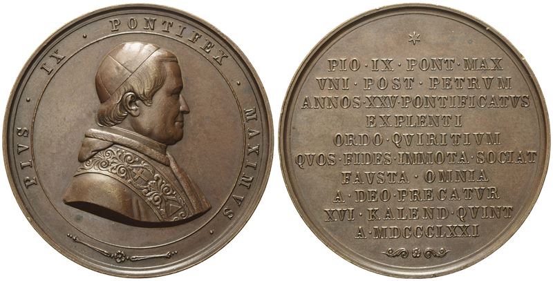 Stato Pontificio. Pio IX (1846-1878). Medaglia 25° Anniversario del Pontificato 1871. Ae; 60,6gr;...