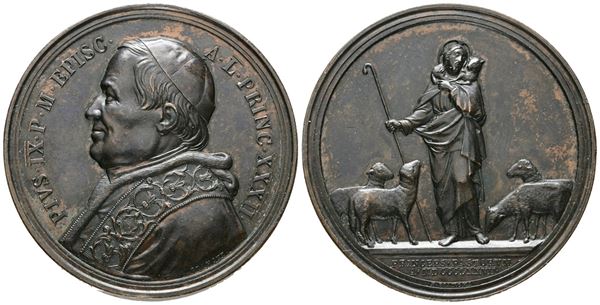 STATO PONTIFICIO. Pio IX (1846-1878). Medaglia 1877 annuale A.XXXII "Il Buon Pastore - 50° anniversario episcopale". Ae; 39,83gr; 43,5mm