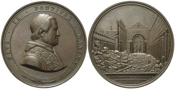 STATO PONTIFICIO. Pio IX (1846-1878). Medaglia per la ricostruzione della Basilica di San Paolo; Opus: Girometti. Ae; 63,66gr; 50,5mm