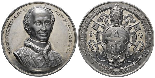 ROMA. Leone XIII (1878-1903). Medaglia 1878 ascesa al soglio pontificio; Opus: Langmann; Mb; 84,83gr; 60,3mm; Splendida medaglia di grande modulo e fascino.