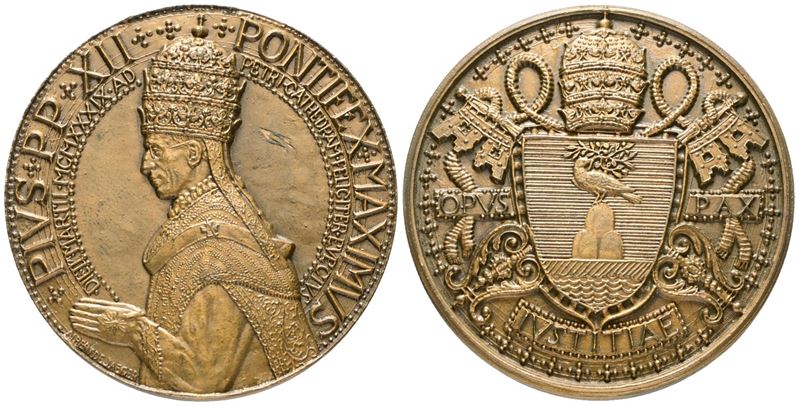 Vaticano. Pio XII (1939-1958), Medaglia 1939 Ascesa al Soglio Pontificio; Æ (g 37,64; MM 41,2). i...