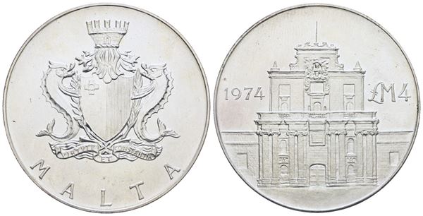 MALTA. 4 Pound 1974; Ag (g 20; mm 37,8). FDC