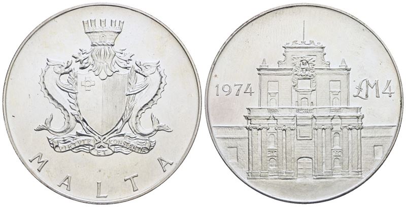 Malta. 4 Pound 1974; Ag (g 20; MM 37,8). Fdc