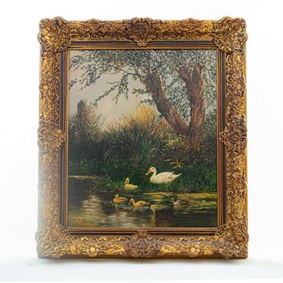 Scorcio di Fiume con Anatre ed Alberi