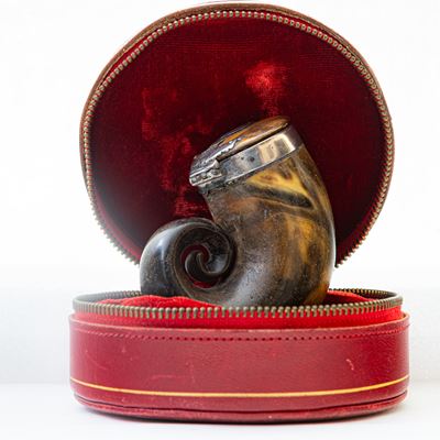 Porta Polvere in Corno con Finiture in Argento