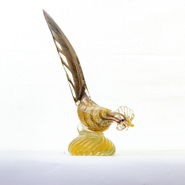 Partridge in transparent glass with gold stripes