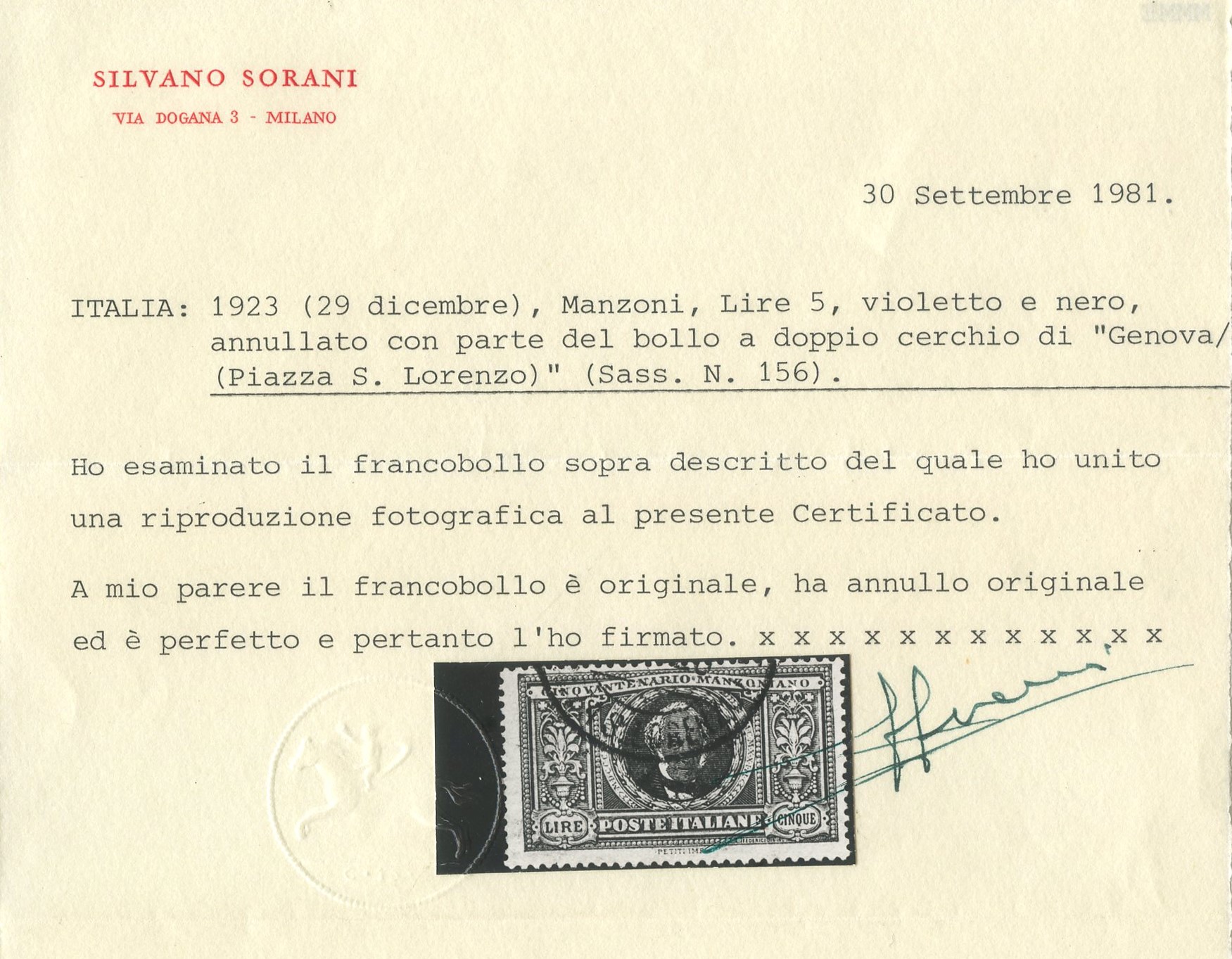 Manzoni, 5 Lire Violetto e Nero (1919)