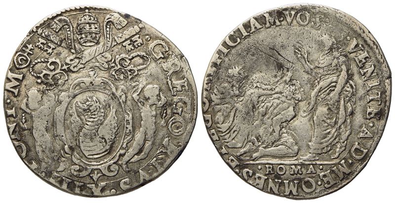 Stato Pontificio. Roma. Gregorio XIII (1572 - 1585). Testone "predica di Gesù". Ag (7,93 G; 29,02...