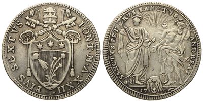 Stato Pontificio. Roma. Pio Vi (1775 - 1799). Testone 1796. Ag (7,85 G; 30,07 M).