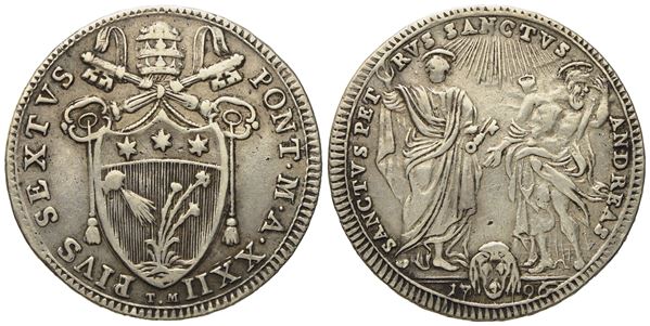 STATO PONTIFICIO. Roma. Pio VI (1775 - 1799). Testone 1796. Ag (7,85 g; 30,07 m).  - Asta Monete e medaglie medievali e moderne italiane ed estere - Bertolami Fine Art - Casa d'Aste