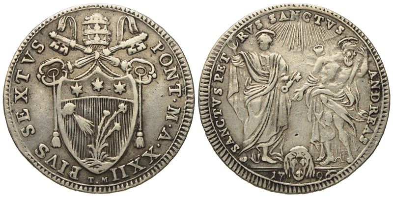 Stato Pontificio. Roma. Pio Vi (1775 - 1799). Testone 1796. Ag (7,85 G; 30,07 M).