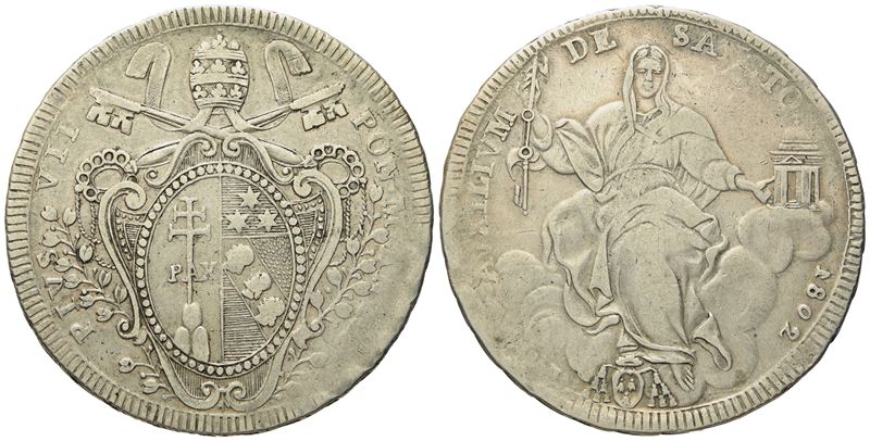 Stato Pontificio. Roma. Pio VII (1800 - 1823). Scudo 1802. Ag (26,01 G; 41,25 MM).