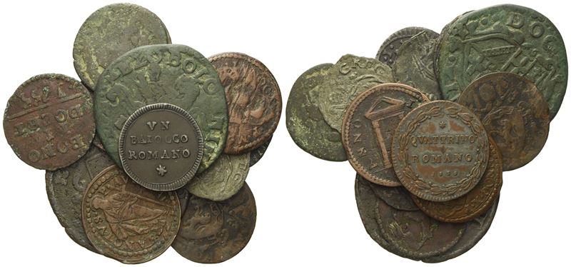 Stato Pontificio. Roma. Lotto di 13 Monete. Epoche, Nominali e Conservazioni Varie. Ae