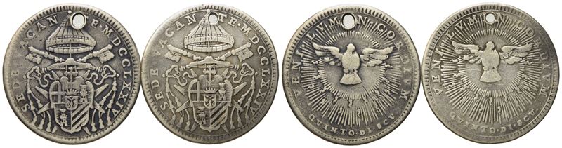 Stato Pontificio. Roma. Sede Vacante 1774. Lotto di N. 2 da Doppio Giulio, Quinto di Scudo 1774. ...