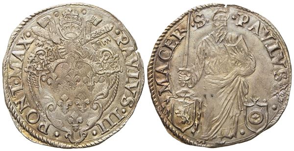 STATO PONTIFICIO. Macerata. Paolo III (1534 - 1549). Giulio "San Paolo". Ag (3,33 g; 28,73 mm).  - Auction Modern Coins - Bertolami Fine Art - Casa d'Aste