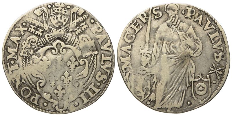 Stato Pontificio. Macerata. Paolo III (1534 - 1549). Giulio "san Paolo". Ag (2,86 G; 27,37 MM).