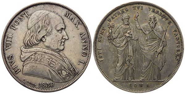 STATO PONTIFICIO. Roma. Pio VIII (1829 - 1830). Scudo 1830. Ag (26,32 g; 37,68 mm).  - Asta Monete e medaglie medievali e moderne italiane ed estere - Bertolami Fine Art - Casa d'Aste