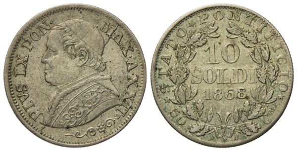 STATO PONTIFICIO. Roma. Pio IX (1846 - 1870). 10 soldi, 50 centesimi 1868, anno XXII. Ag (2,47 g; 18,55 mm).  - Asta Monete e medaglie medievali e moderne italiane ed estere - Bertolami Fine Art - Casa d'Aste