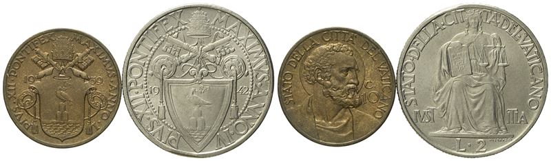 Vaticano. Pio XII (1939-1958). 5 Centesimi 1939 - 2 Lire 1942. Lotto di 2 Monete. Fdc