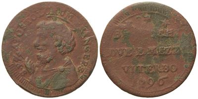 Stato Pontificio. Viterbo. Pio Vi (1775 - 1799). 2 Baiocchi e Mezzo 1796. Cu (16,41 G; 30,39 MM).