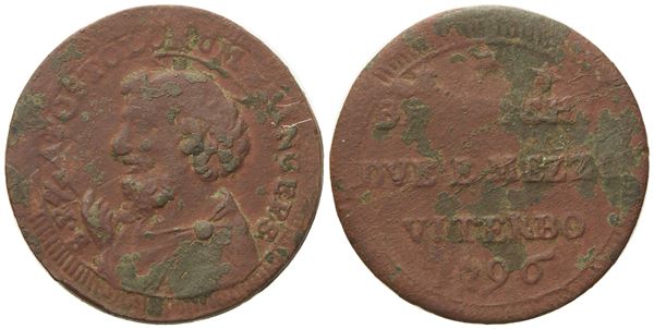 STATO PONTIFICIO. Viterbo. Pio VI (1775 - 1799). 2 baiocchi e mezzo 1796. Cu (16,41 g; 30,39 mm).