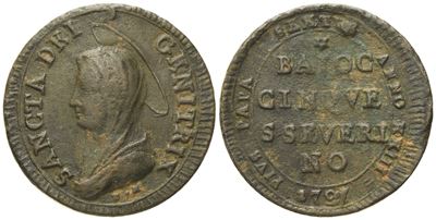 Stato Pontificio. San Severino. Pio Vi (1775 - 1799). 5 Baiocchi 1797. Cu (13,50 G; 32,03 MM).