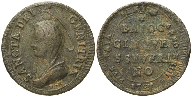 Stato Pontificio. San Severino. Pio Vi (1775 - 1799). 5 Baiocchi 1797. Cu (13,50 G; 32,03 MM).