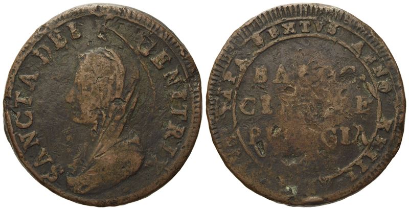 Stato Pontificio. Perugia. Pio Vi (1775 - 1799). 5 Baiocchi 1797 "baioc.". Cu (17 G; 30,70 MM).