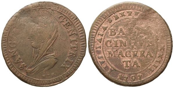 STATO PONTIFICIO. Macerata. Pio VI (1775 - 1799). 5 baiocchi 1797.  Cu (15,21 g; 31,85 mm).