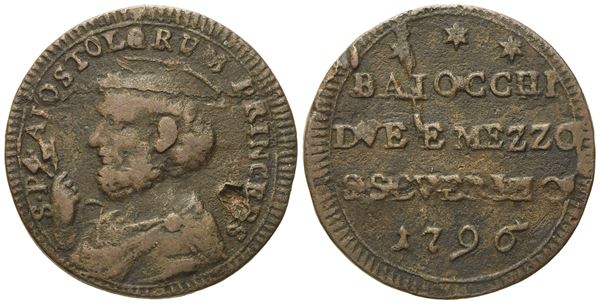 STATO PONTIFICIO. San Severino. Pio VI (1775 - 1799). 2 baiocchi e mezzo 1797.  Cu (16,03 g; 29,29 mm).  - Auction Modern Coins - Bertolami Fine Art - Casa d'Aste