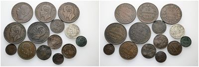 Regno D'italia. Lotto di 14 Monete. Si Segnala un Raro 5 Centesimi 1895. Conservazioni Varie. Cu