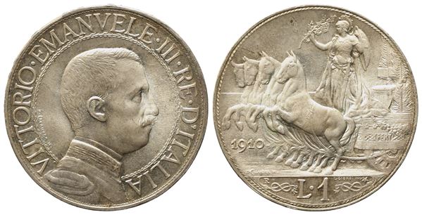 REGNO D'ITALIA. Vittorio Emanuele III (1900-1943). 1 lira 1910. Ag; 5gr