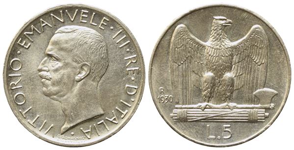 REGNO D'ITALIA. Vittorio Emanuele III (1900-1943). 5 lire 1930. Ag; 5gr