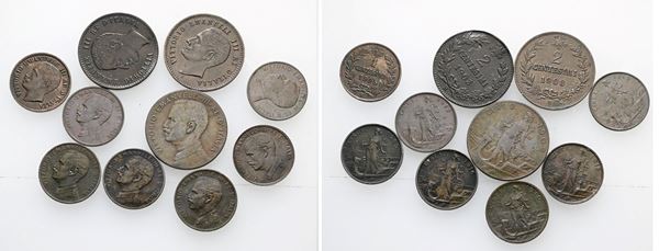 REGNO D'ITALIA. Vittorio Emanuele III.  Lotto di 10 monete. Nominali e conservazioni varie. Cu