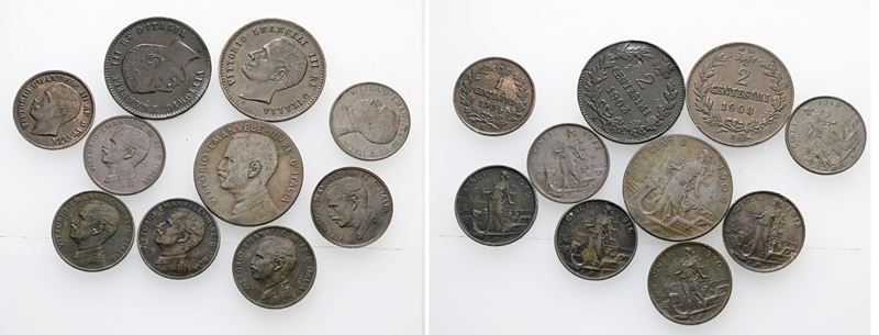Regno D'italia. Vittorio Emanuele III. Lotto di 10 Monete. Nominali e Conservazioni Varie. Cu