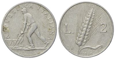 Repubblica Italiana. 2 Lire 1946. It; 1,75gr. Rara