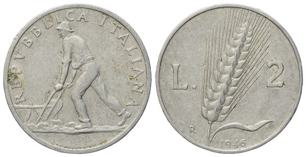 REPUBBLICA ITALIANA. 2 lire 1946. It; 1,75gr. Rara
