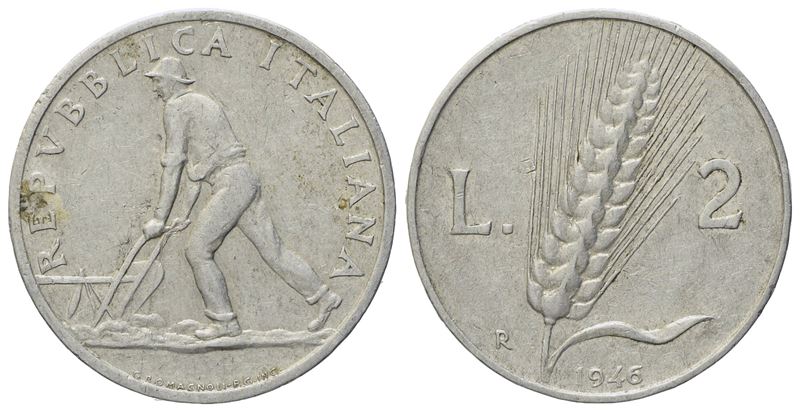 Repubblica Italiana. 2 Lire 1946. It; 1,75gr. Rara
