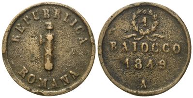 Repubblica Romana. Ancona. Baiocco 1849. Cu ( 11,51 G; 29,33 MM). Bb