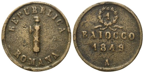 REPUBBLICA ROMANA. ANCONA. Baiocco 1849. Cu ( 11,51 g; 29,33 mm). BB 